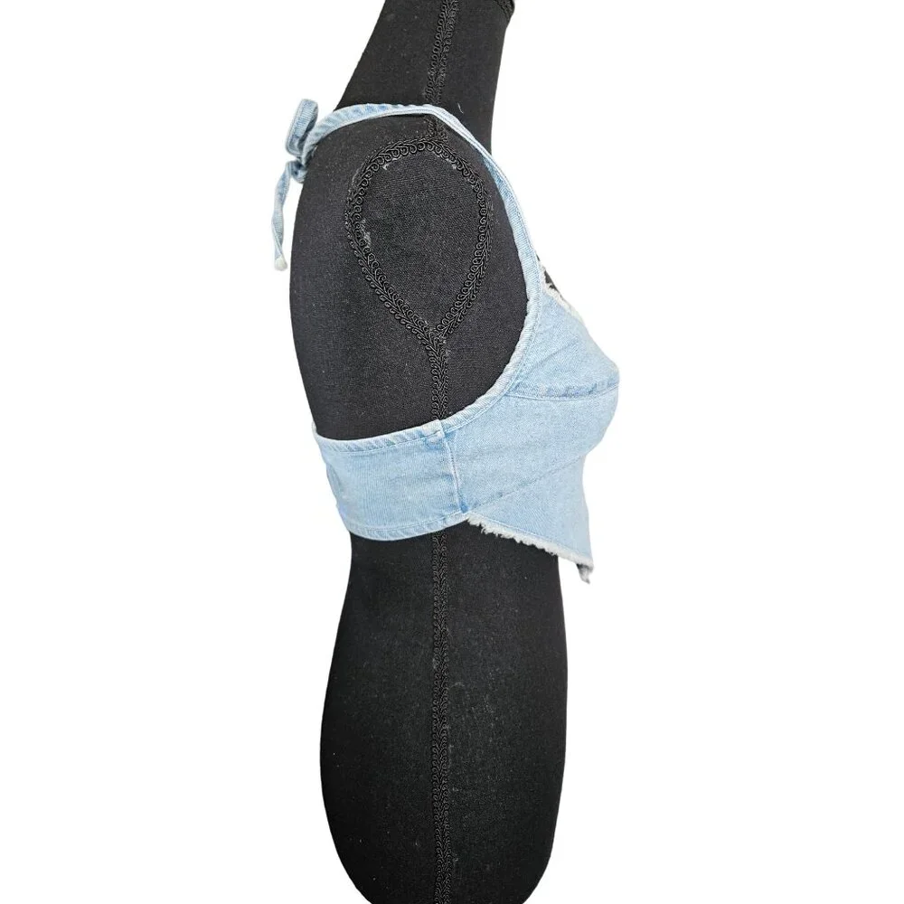 BDG Urban Outfitters XS Maggie Denim Halter Top W/ Zip Closure Light Blue - Picture 3 of 10